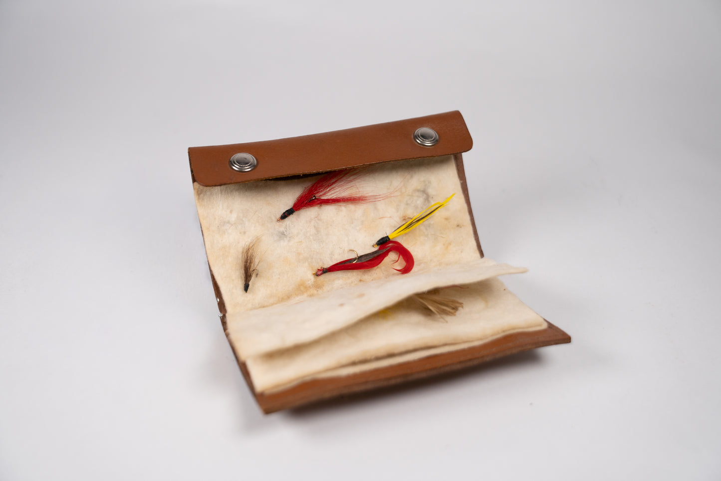 Vintage Leather Fly Fishing Wallet with flies. Lot #81