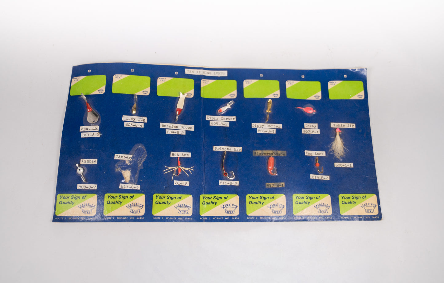 Vintage Pan Fishing Lure Salesman Display Card & Brookside Crappie Queen Lures. Lot #105