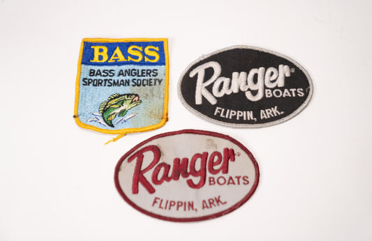 Two Vintage Ranger Boats Flippin, Ark. patches and One Vintage BASS patch. Lot #82
