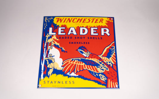 Vintage Winchester Porcelain Enamel Sign 10"x 10"- Leader Shot Shells. Lot #91