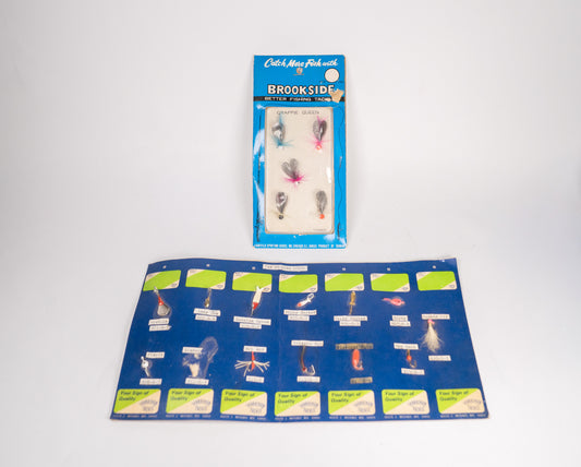 Vintage Pan Fishing Lure Salesman Display Card & Brookside Crappie Queen Lures. Lot #105